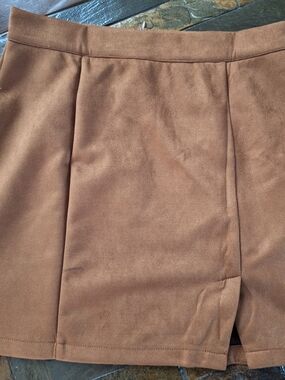 Camel Suede-Look Mini Skirt